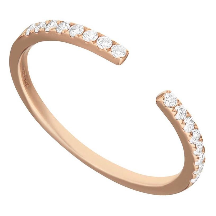 For Sale:  14 Karat Rose Gold 0.155 Carat Round Diamond Open Band Ring