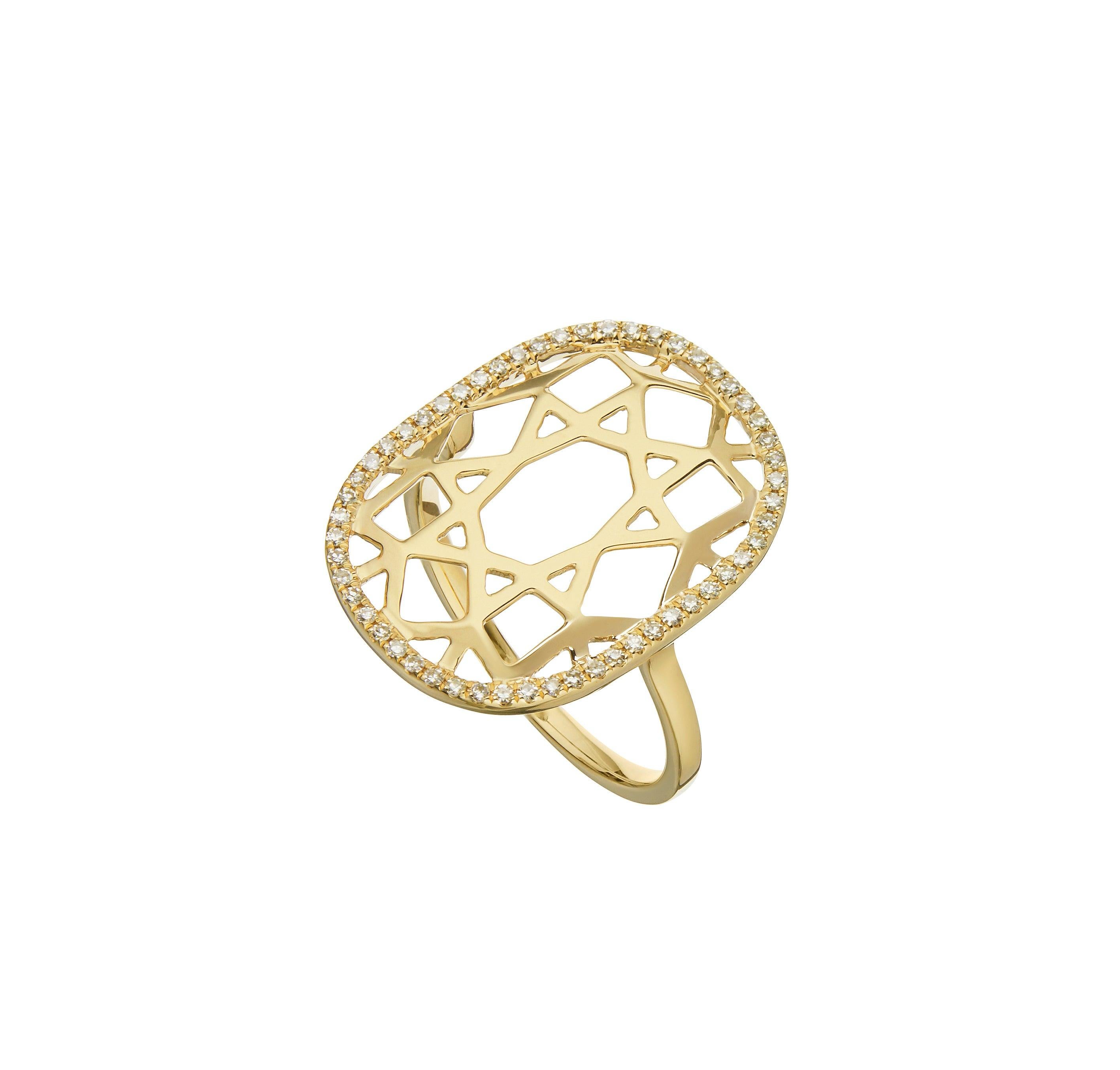 For Sale:  14 Karat Rose Gold 0.16 Carat Round Diamond 1920s Inspired Plaque Ring 3