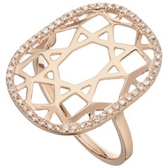 14 Karat Rose Gold 0.16 Carat Round Diamond 1920s Inspired Plaque Ring