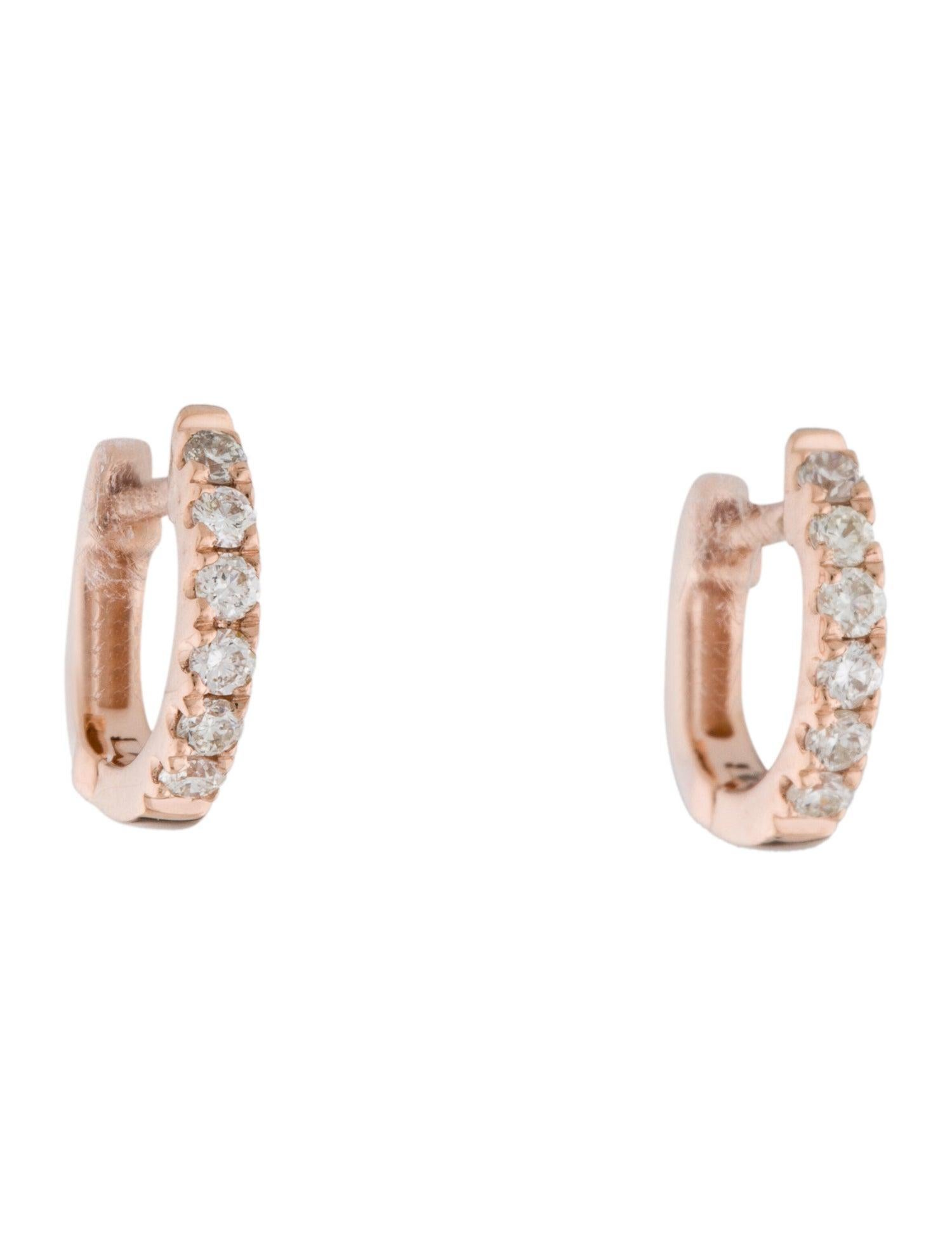 14 Karat Rose Gold 0.18 Carat Diamond Huggie Hoop Earring In New Condition For Sale In Great neck, NY