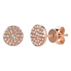14 Karat Rose Gold 0.18 Carat Diamond Pave Disc Stud Earrings