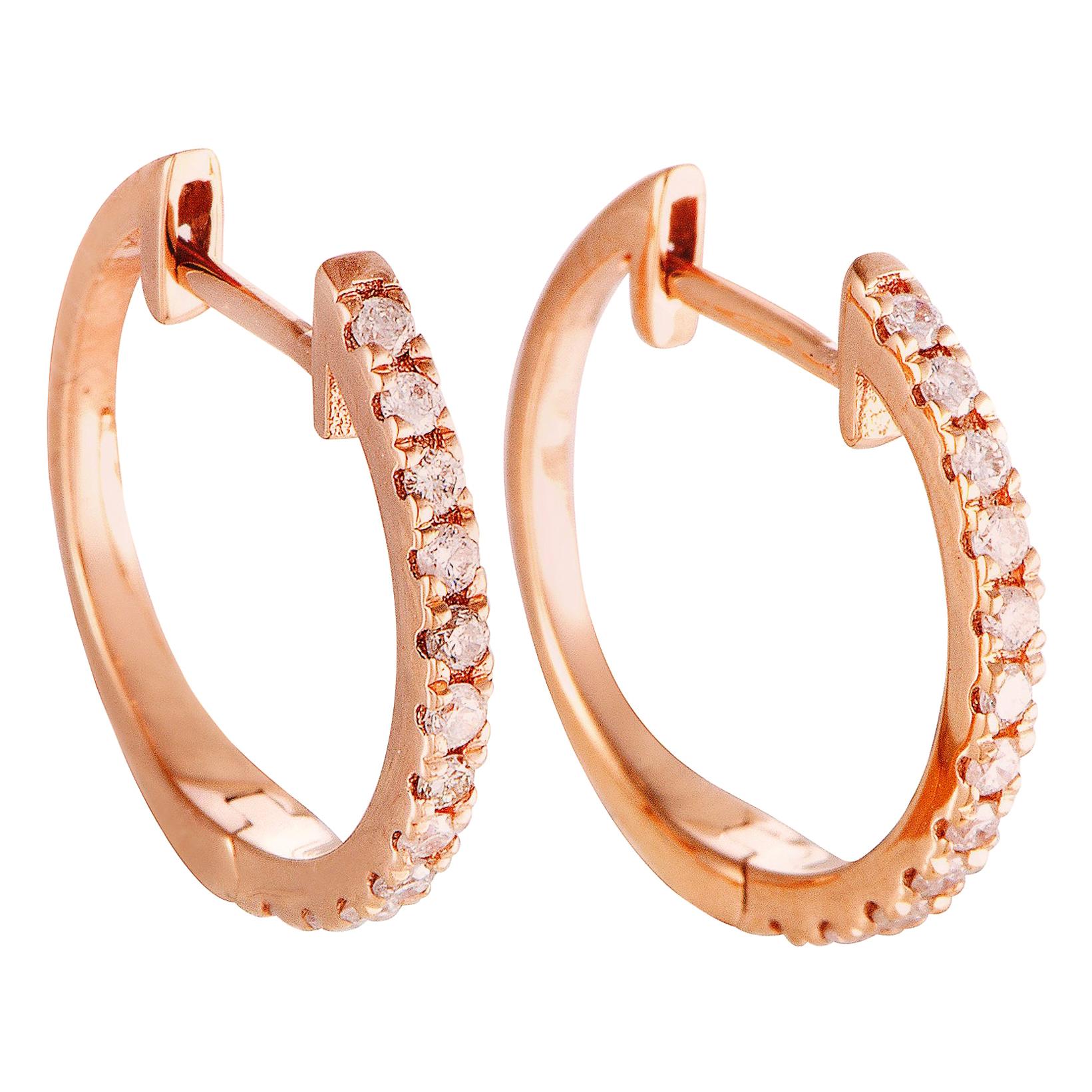 14 Karat Rose Gold 0.20 Carat Diamond Hoop Earrings