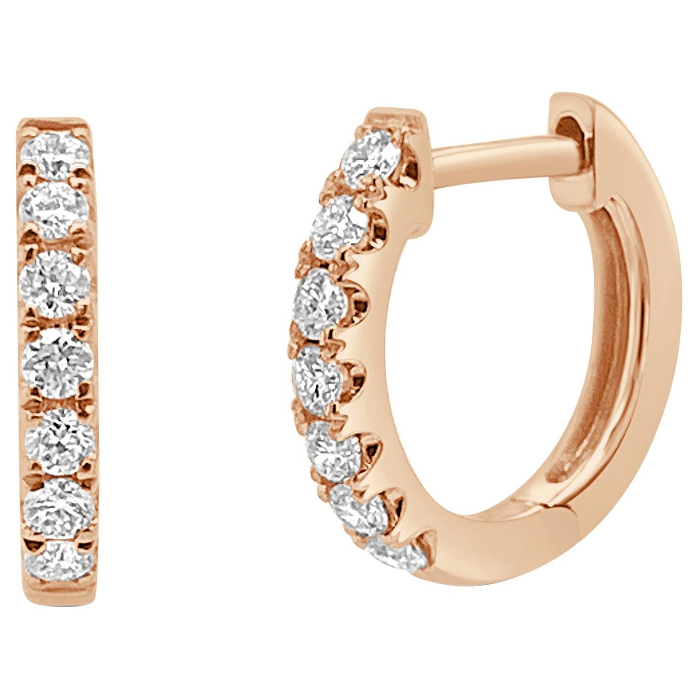 14 Karat Rose Gold 0.20 Carat Diamond Huggie Earrings