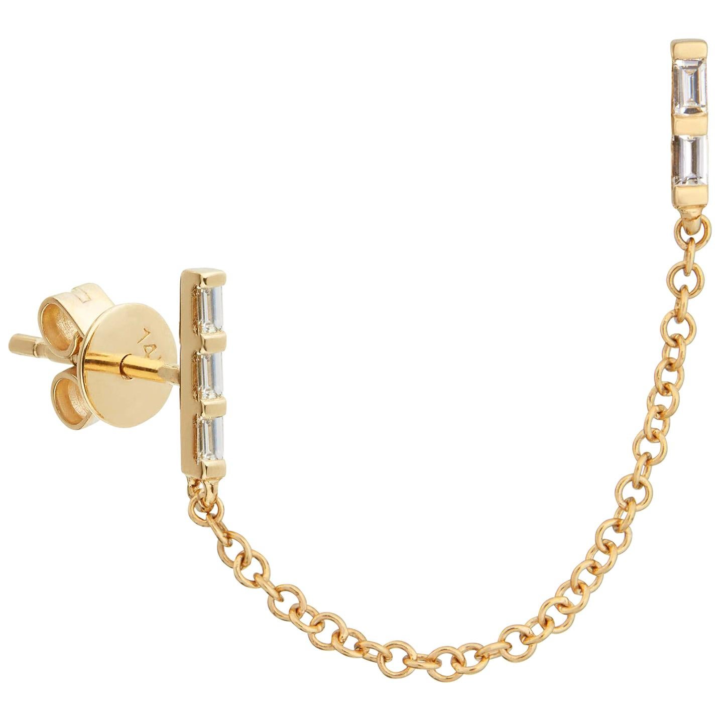 14 Karat Rose Gold 0.20 Carat Round Diamond Double Baguette Stud Earring For Sale 1