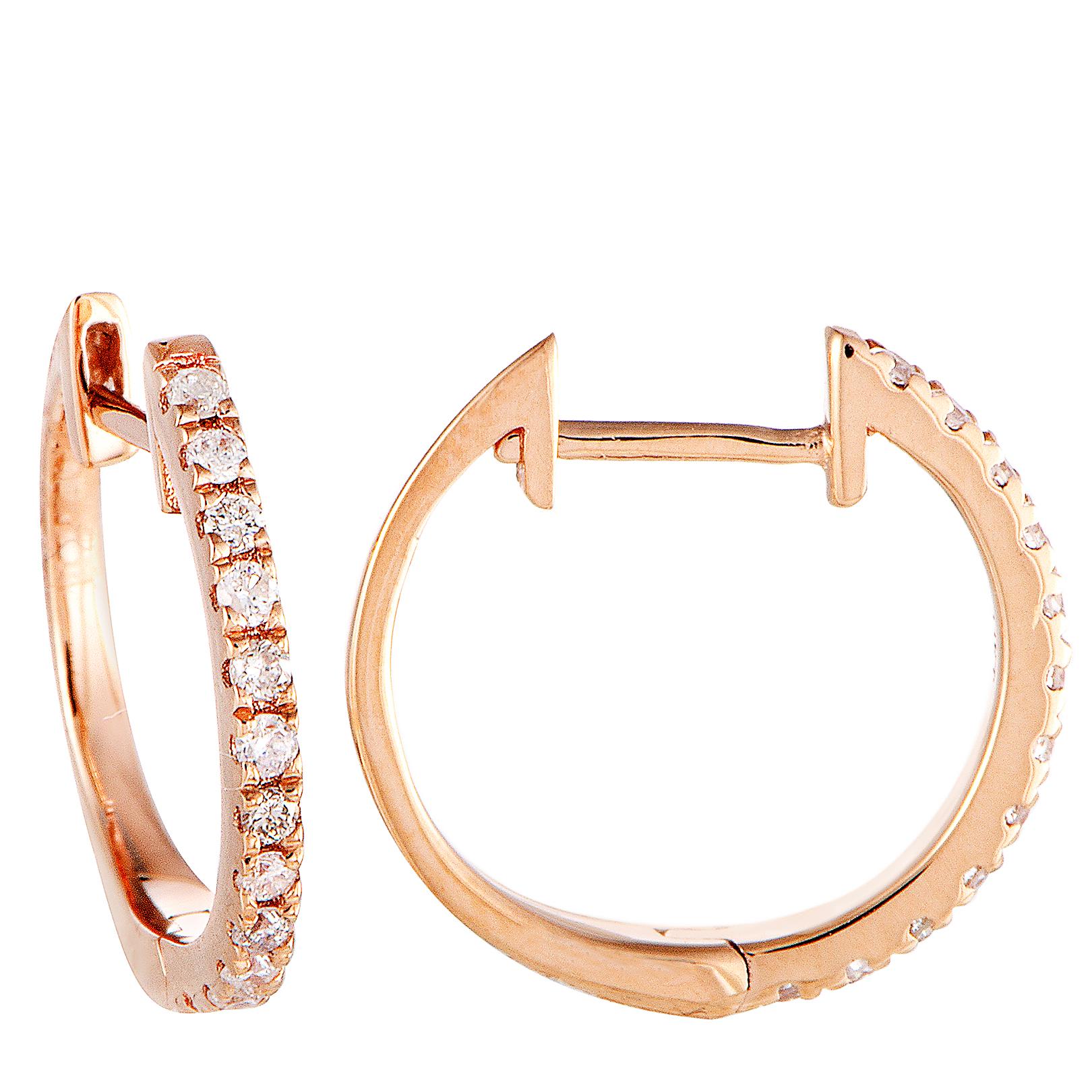 14 Karat Rose Gold 0.20 Carat Diamond Hoop Earrings In New Condition In Southampton, PA