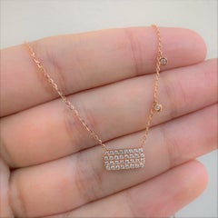 14 Karat Rose Gold 0.22 Carat Diamond Bar Necklace with Dangling Diamonds