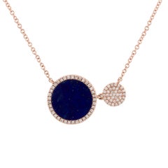 14 Karat Rose Gold 0.22 Carat Diamond & Lapis Pendant Necklace