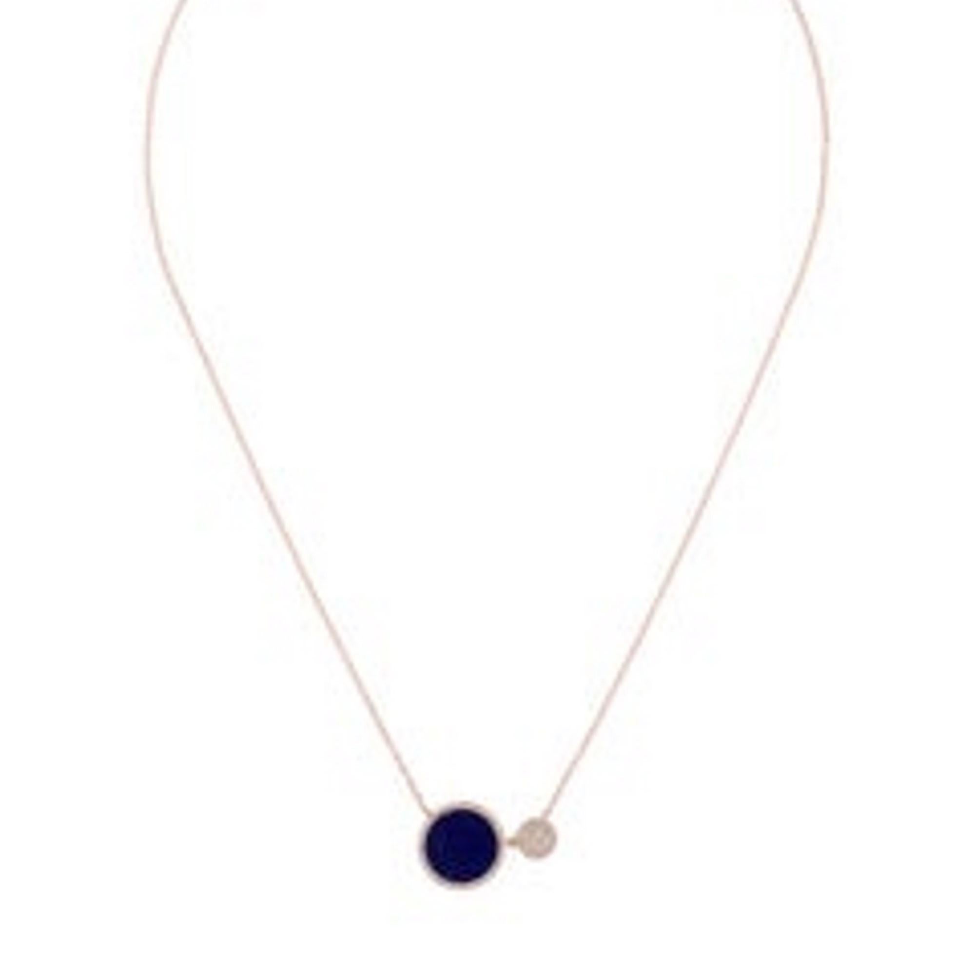 Contemporary 14 Karat Rose Gold 0.22 Carat Diamond & Lapis Pendant Necklace For Sale