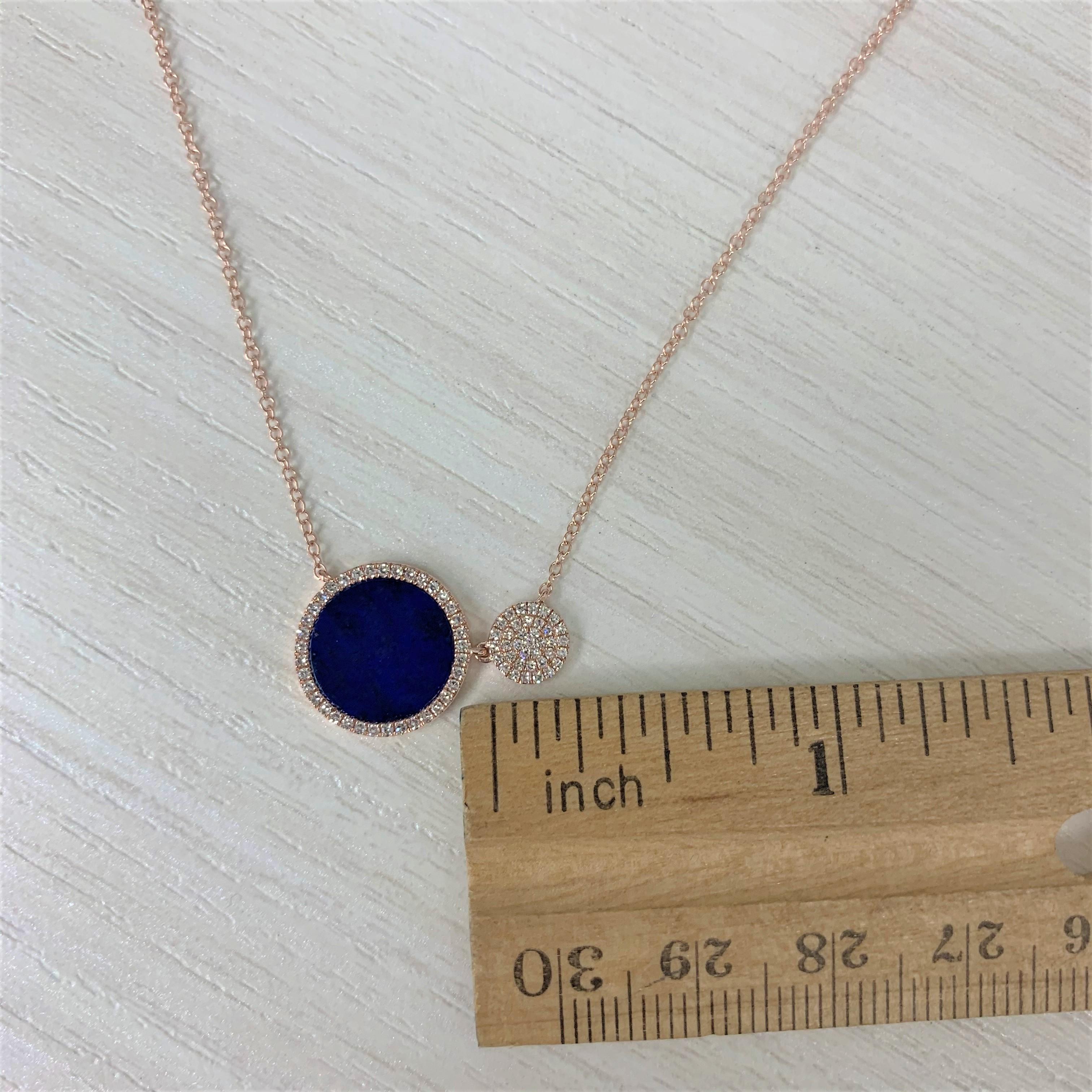 14 Karat Rose Gold 0.22 Carat Diamond & Lapis Pendant Necklace In New Condition For Sale In Great neck, NY