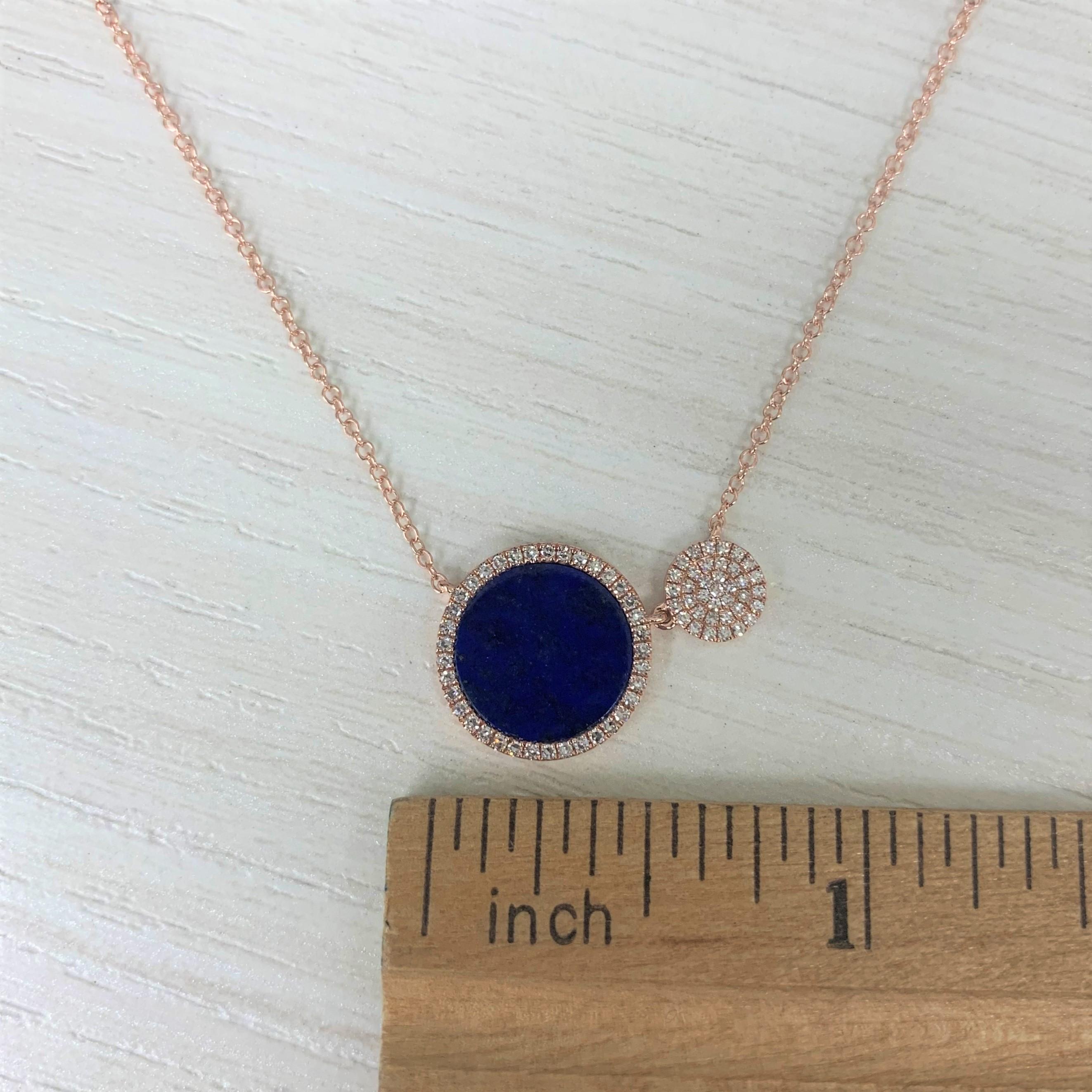 Women's 14 Karat Rose Gold 0.22 Carat Diamond & Lapis Pendant Necklace For Sale