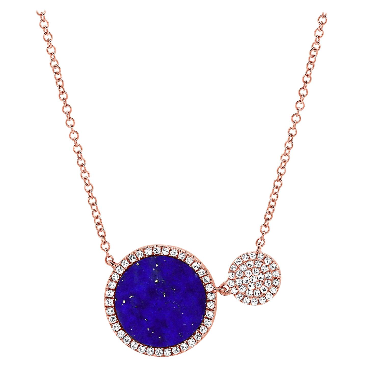 14 Karat Rose Gold 0.22 Carat Diamond & Lapis Pendant Necklace