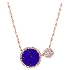 14 Karat Rose Gold 0.22 Carat Diamond & Lapis Pendant Necklace