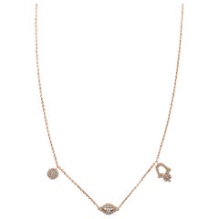 14 Karat Rose Gold 0.23 Carat Diamond Evil Eye and Hamsa Necklace