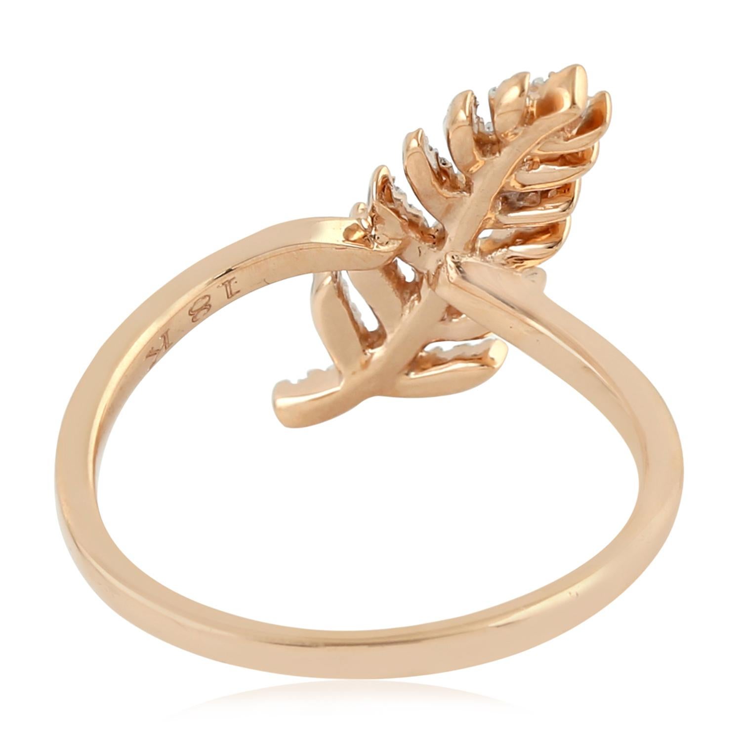 14 Karat Rose Gold 0.23 Carat Diamond Pave Ring Leaf Design Jewelry US Size 7

0.23 carats of White Round brilliant-cut diamonds Pave set on 14k Rose Gold Leaf Design.
Approximately   mm wide
Set in 14k Rose gold.
The finger size is currently 7, it