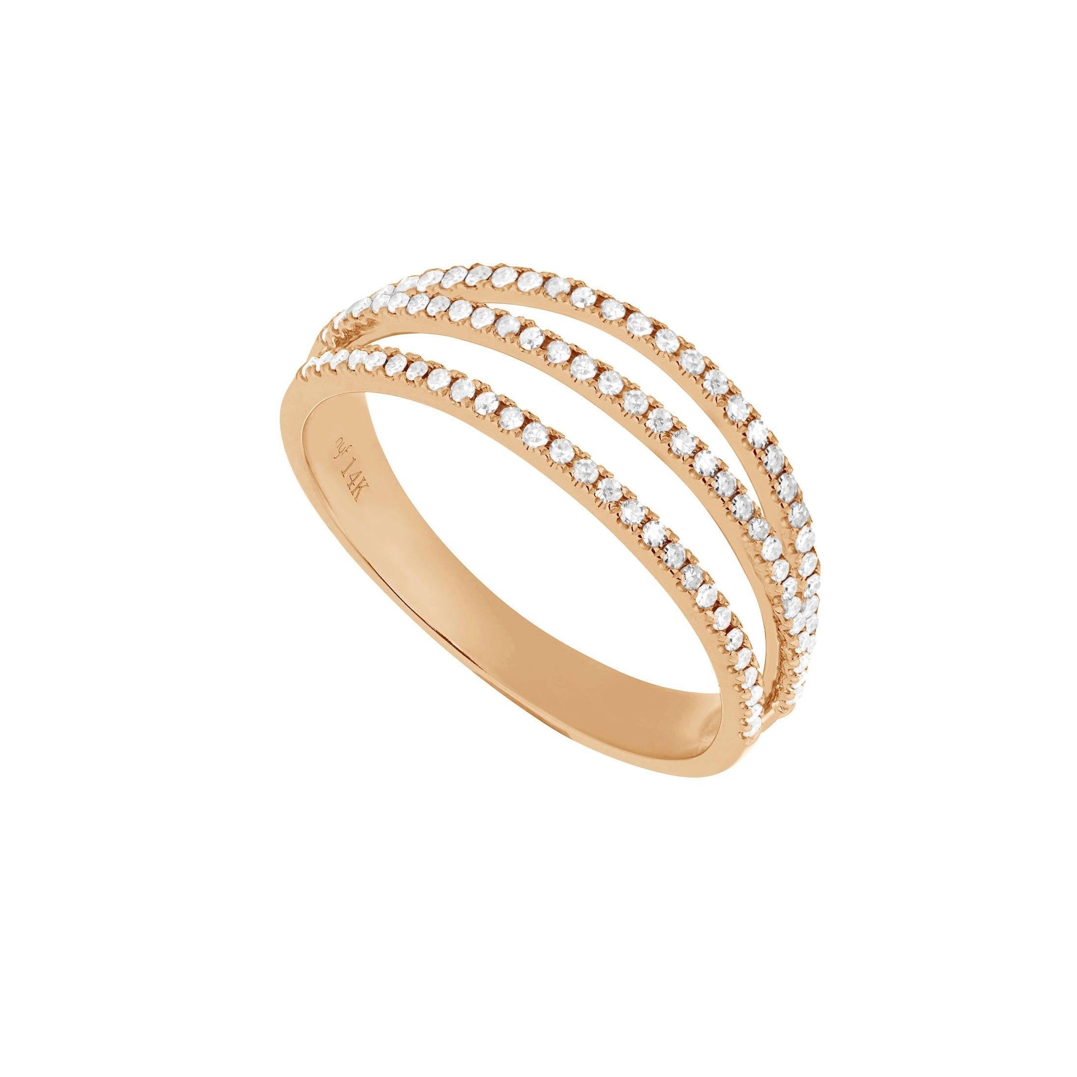 For Sale:  14 Karat Rose Gold 0.23 Carat Round Diamond Triple Line Band Ring 2