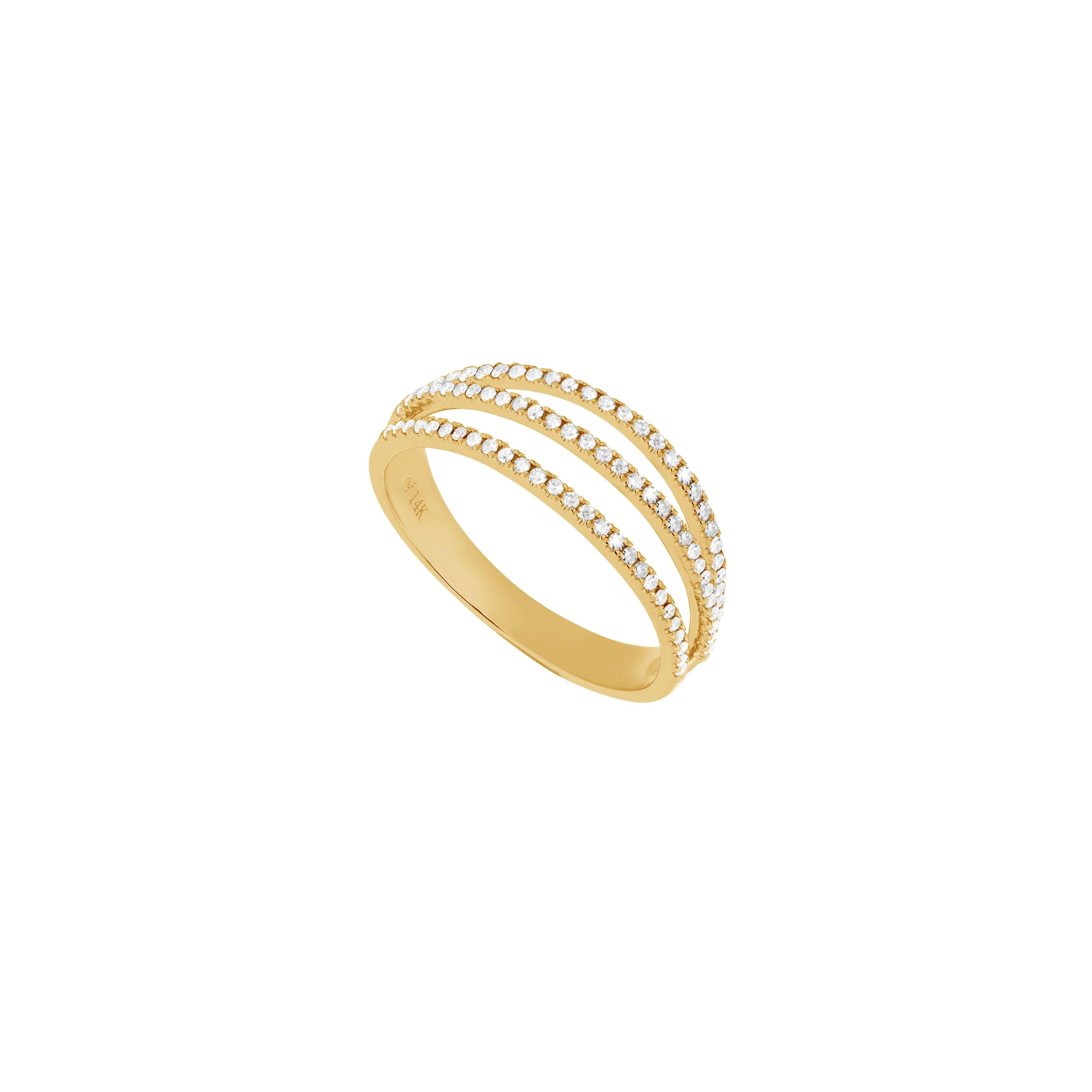 For Sale:  14 Karat Rose Gold 0.23 Carat Round Diamond Triple Line Band Ring 4