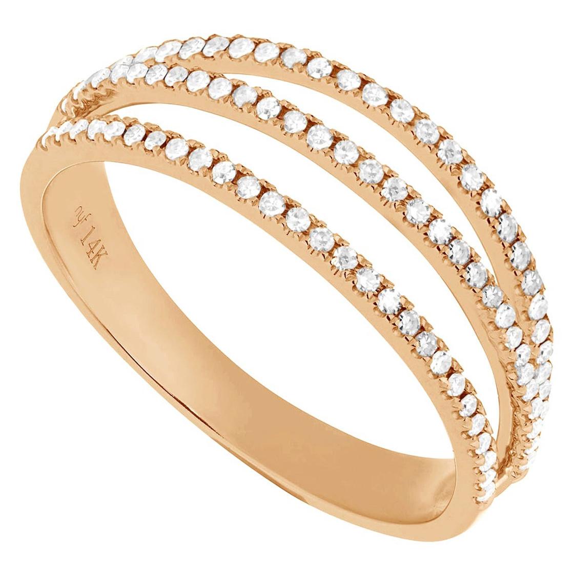 For Sale:  14 Karat Rose Gold 0.23 Carat Round Diamond Triple Line Band Ring