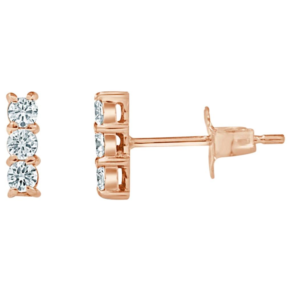 14 Karat Rose Gold 0.24 Carat Diamond 3-Stone Bar Earrings