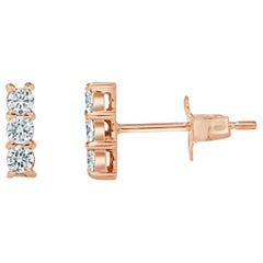 14 Karat Rose Gold 0.24 Carat Diamond 3-Stone Bar Earrings