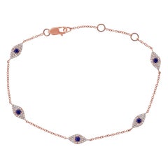 14 Karat Rose Gold 0.26 Carat Diamond and Sapphire Evil Eye Bracelet