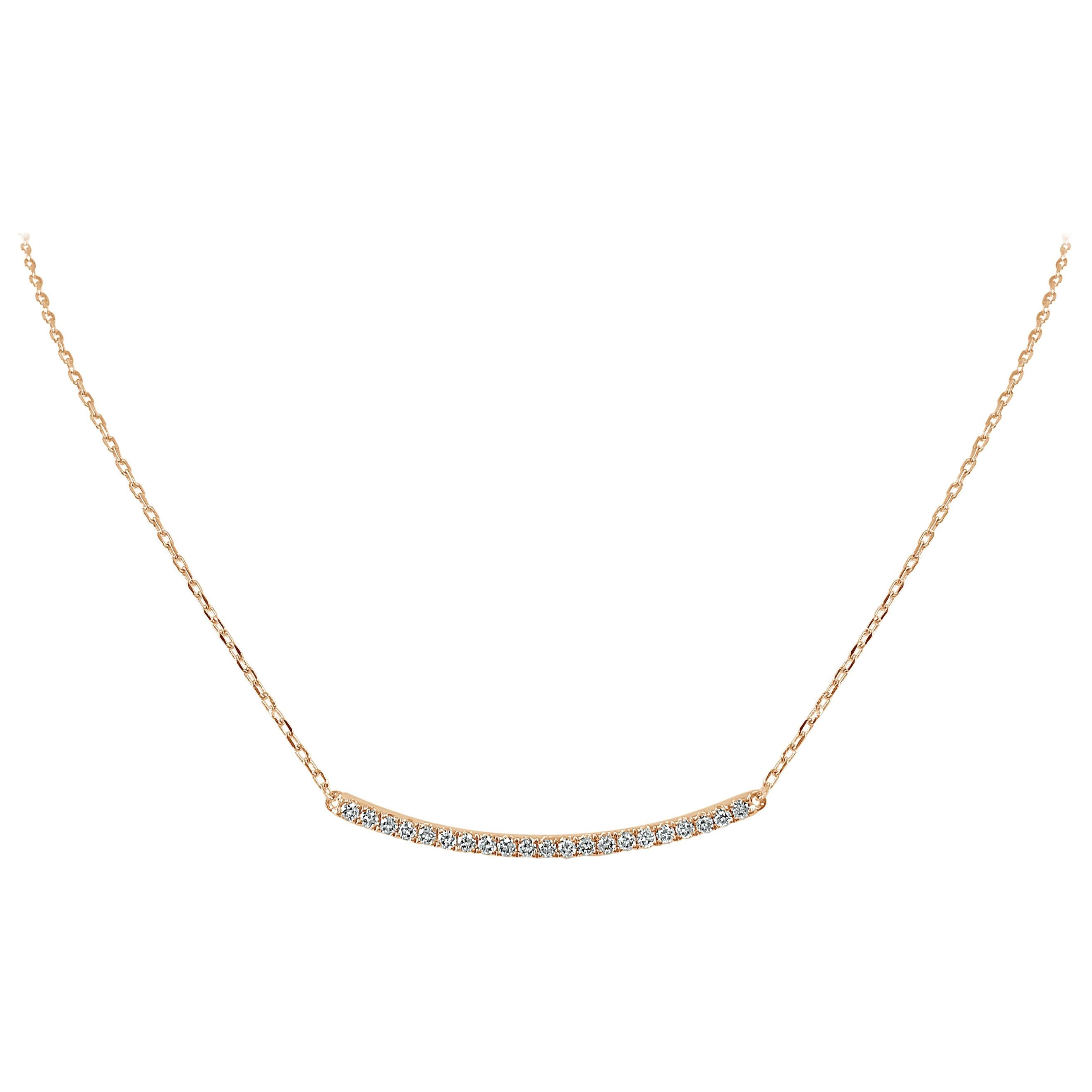 14 Karat Rose Gold 0.26 Carat Diamond Curved Bar Necklace