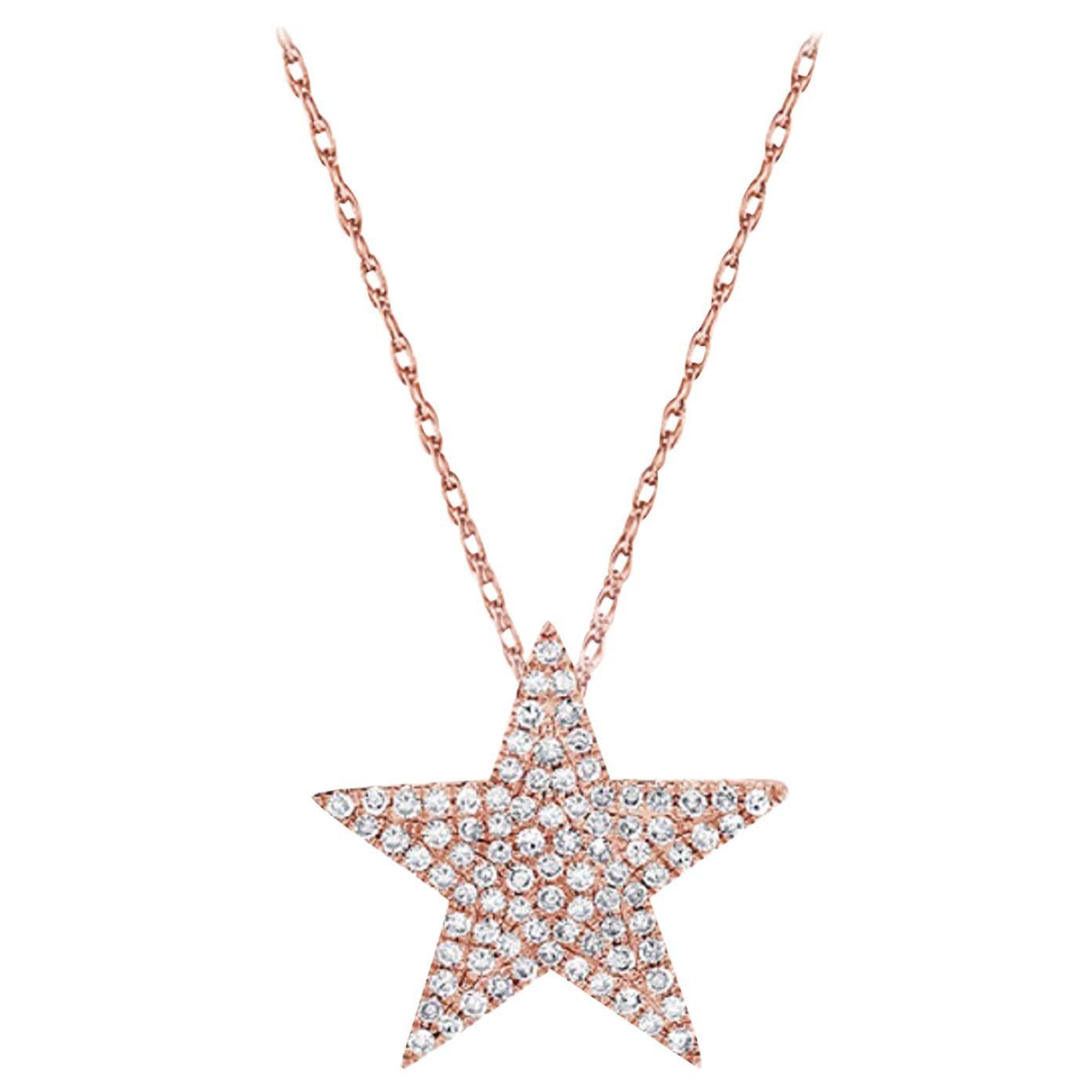 14 Karat Rose Gold 0.32 Carat Diamond Star Necklace For Sale