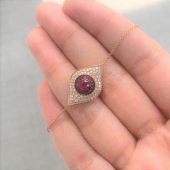 14 Karat Rose Gold 0.37 Carat Diamond and Ruby Evil Eye Bracelet