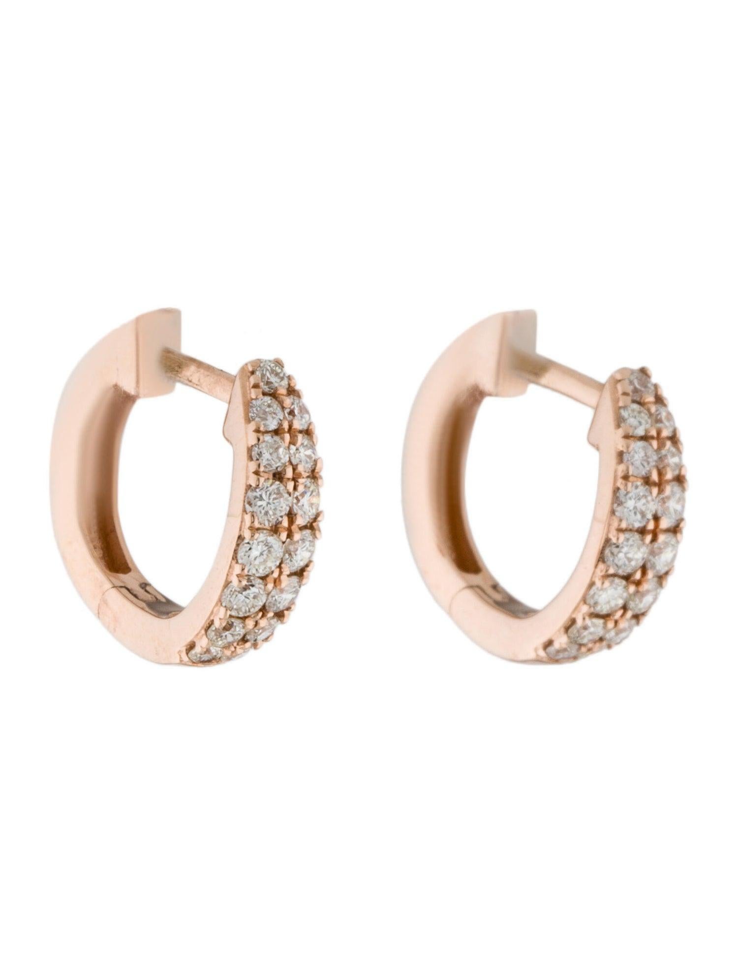 Round Cut 14 Karat Rose Gold 0.39 Carat Diamond Double Row Huggie Earrings For Sale