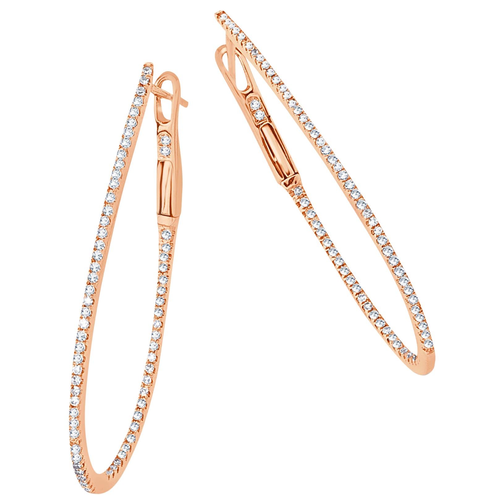 14 Karat Rose Gold 0.43 Carat Diamond Pear Shape Hoop Earrings