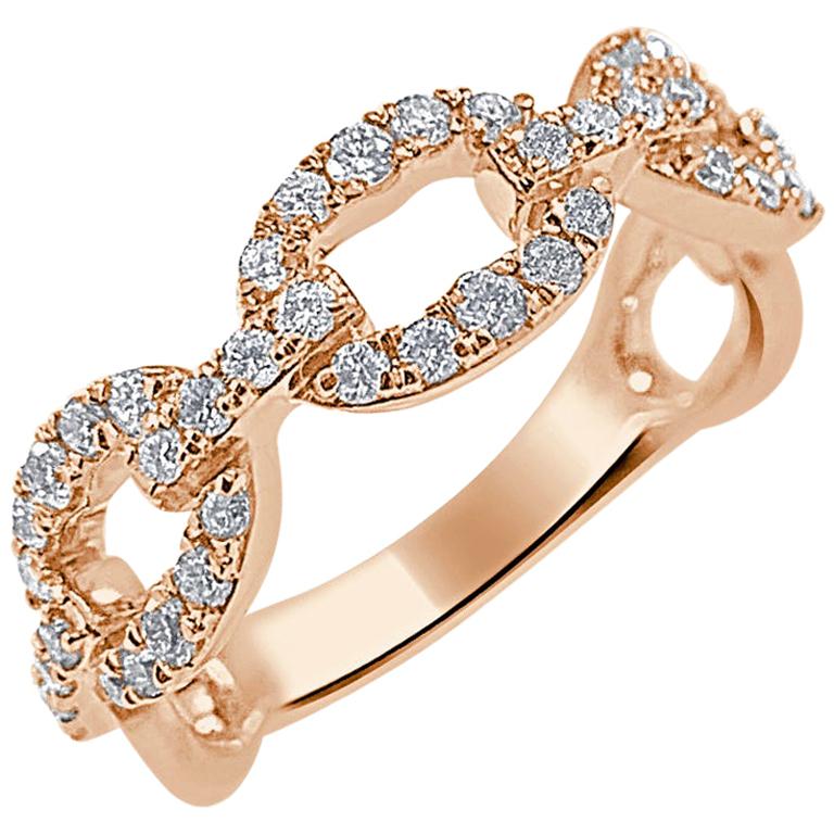 14 Karat Rose Gold 0.47 Carat Diamond Link Ring Band For Sale