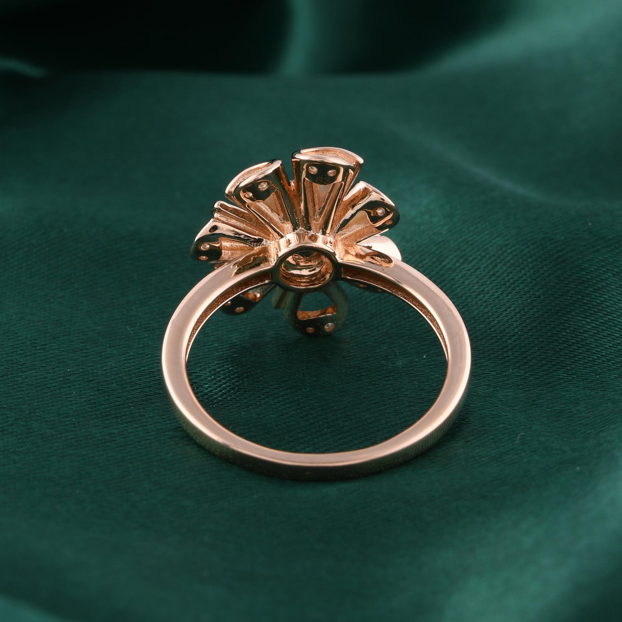 En vente :  Bague cocktail florale en or rose 14 carats 0,82 TCW Diamond Mother Of Pearl 4