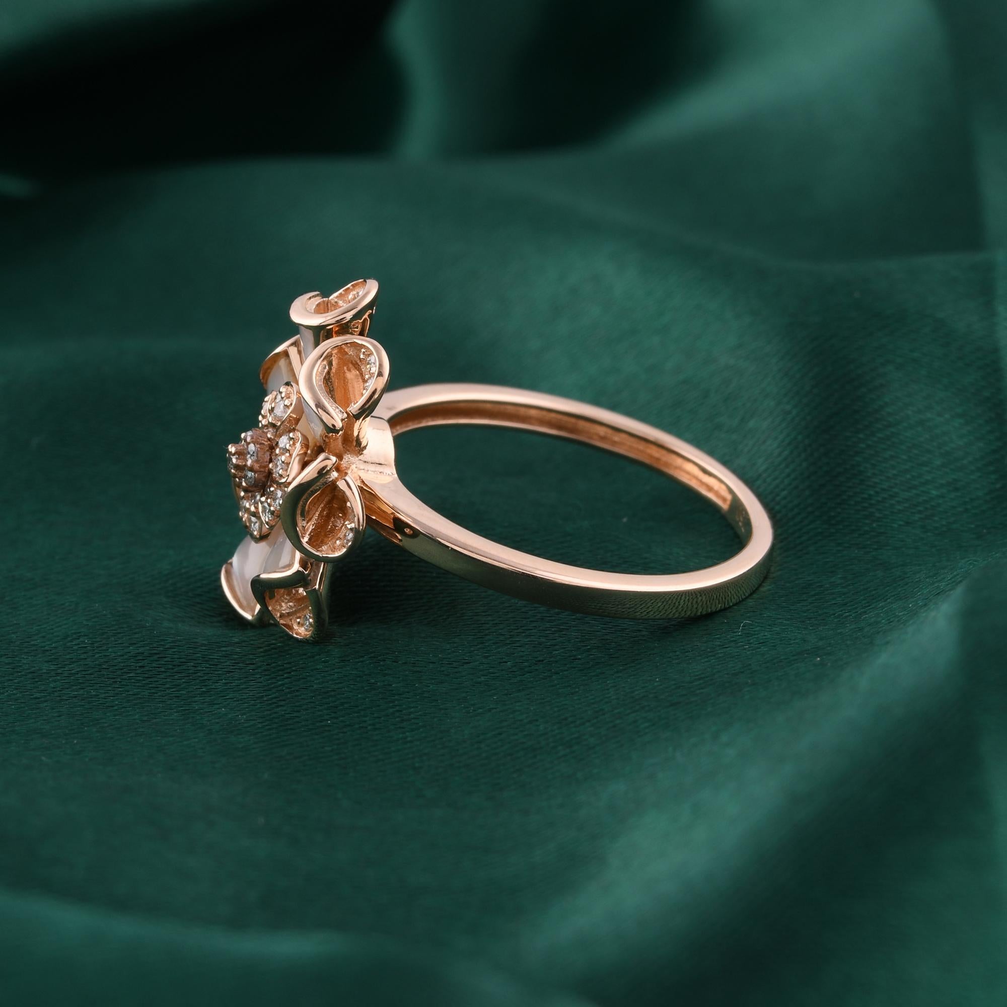 En vente :  Bague cocktail florale en or rose 14 carats 0,82 TCW Diamond Mother Of Pearl 6