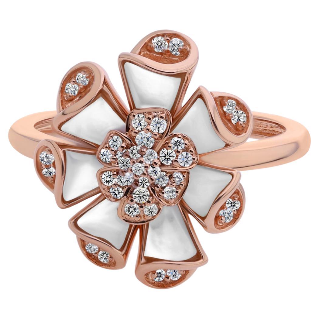 Bague cocktail florale en or rose 14 carats 0,82 TCW Diamond Mother Of Pearl