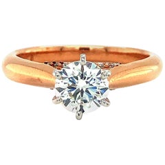 14 Karat Rose Gold 0.90 Carat GIA Certified Diamond Solitaire Engagement Ring