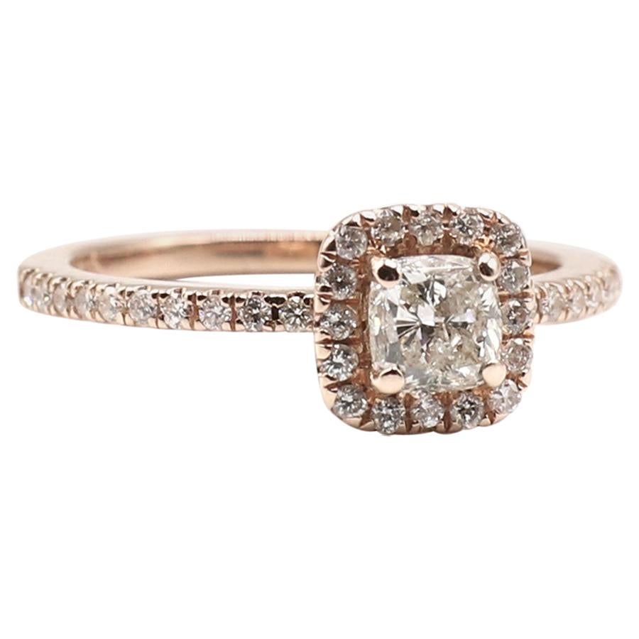 14 Karat Rose Gold 1/2 Carat Cushion Diamond Halo Engagement Ring