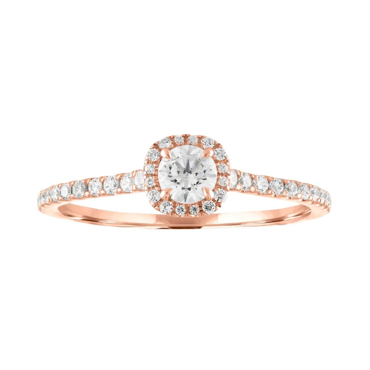 14 Karat Rose Gold 1/2 Carat Halo Diamond Engagement Ring For Sale
