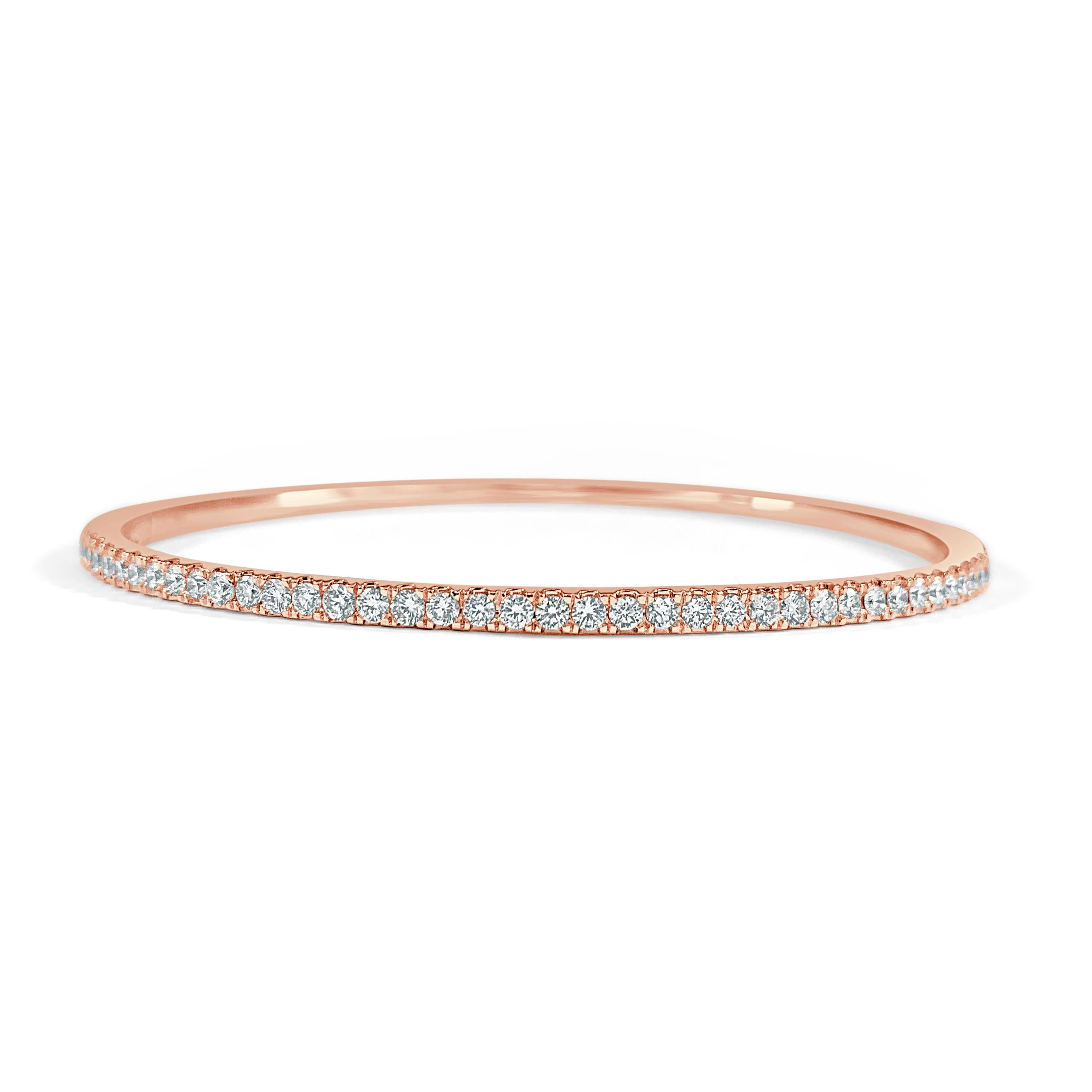 Contemporary 14 Karat Rose Gold 1.00 Carat Diamond Bangle Bracelet For Sale