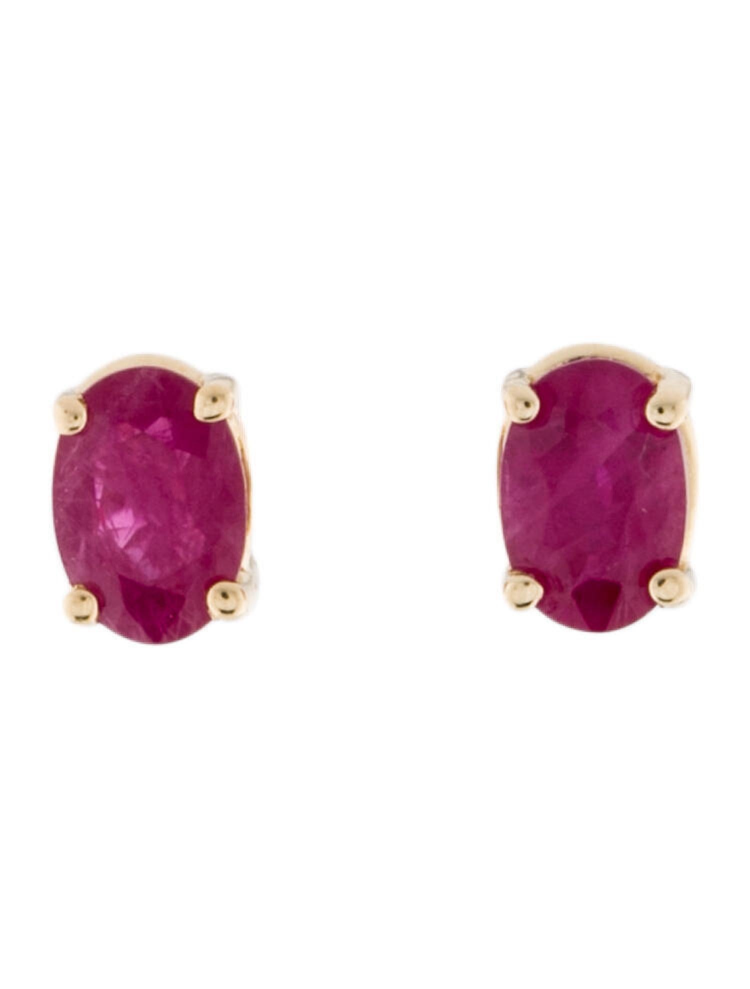 14 Karat Rose Gold 1.11 Carat Red Ruby Oval Shape Stud Earrings For Sale 1