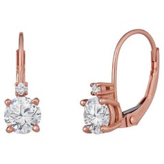 Pendants d'oreilles en or rose 14 carats avec diamants naturels ronds d'un poids total de 1,14 carat