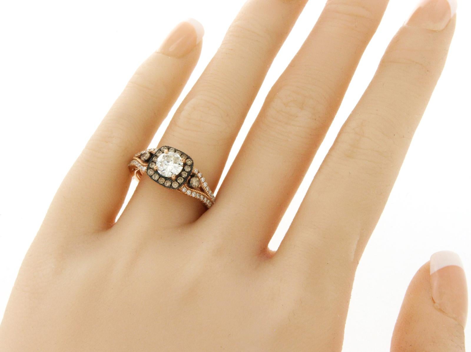 Women's 14 Karat Rose Gold 1.16 Carat Multi-Color Diamonds Engagement Ring For Sale