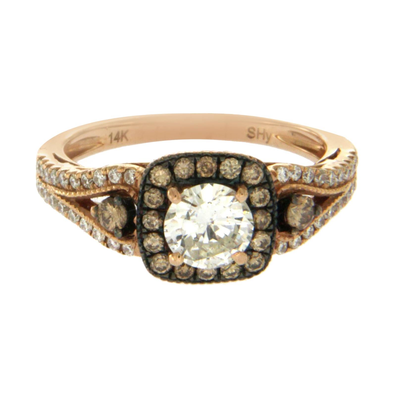 14 Karat Rose Gold 1.16 Carat Multi-Color Diamonds Engagement Ring For Sale