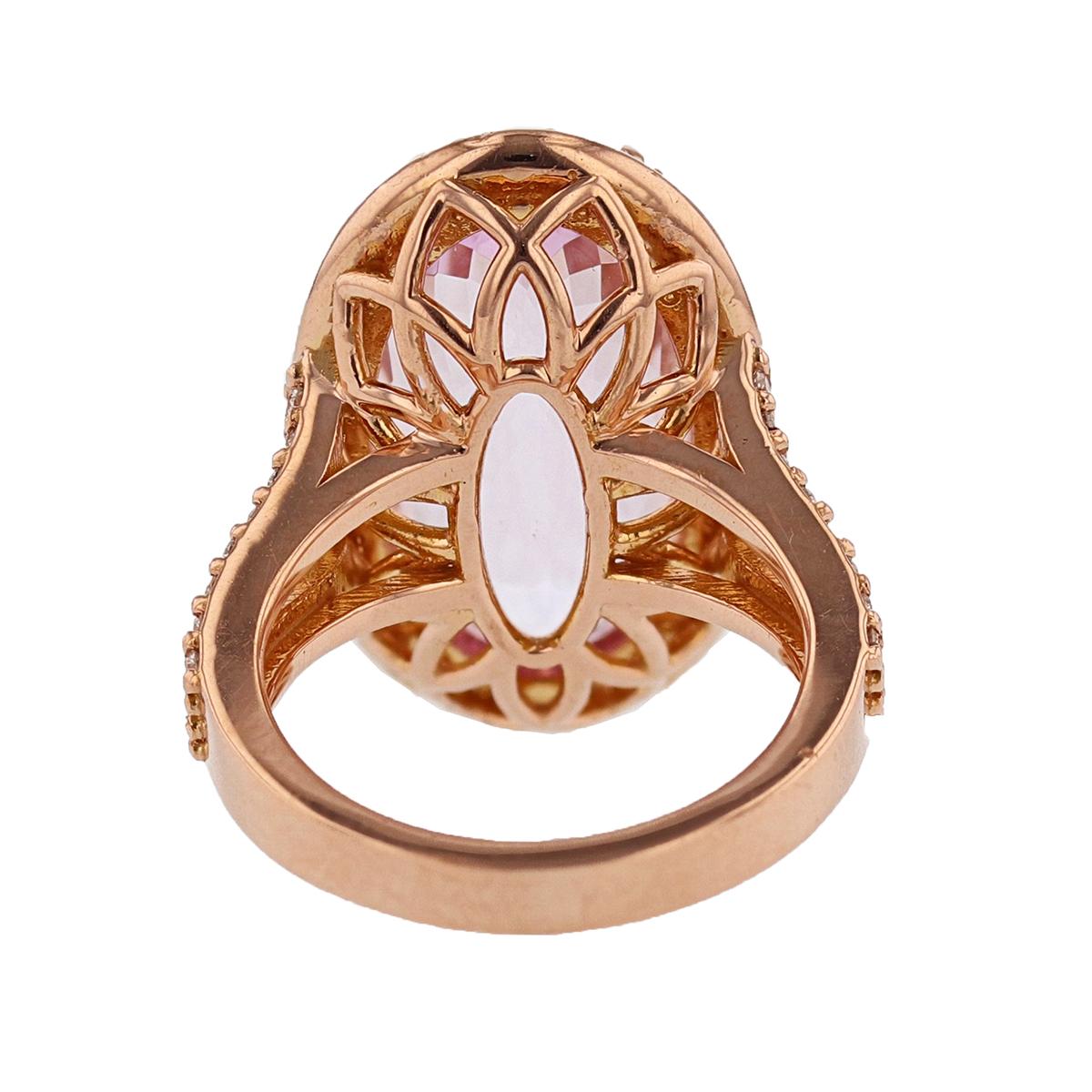 14 Karat Rose Gold 11.94 Carat Kunzite Diamond Ring In New Condition For Sale In Houston, TX