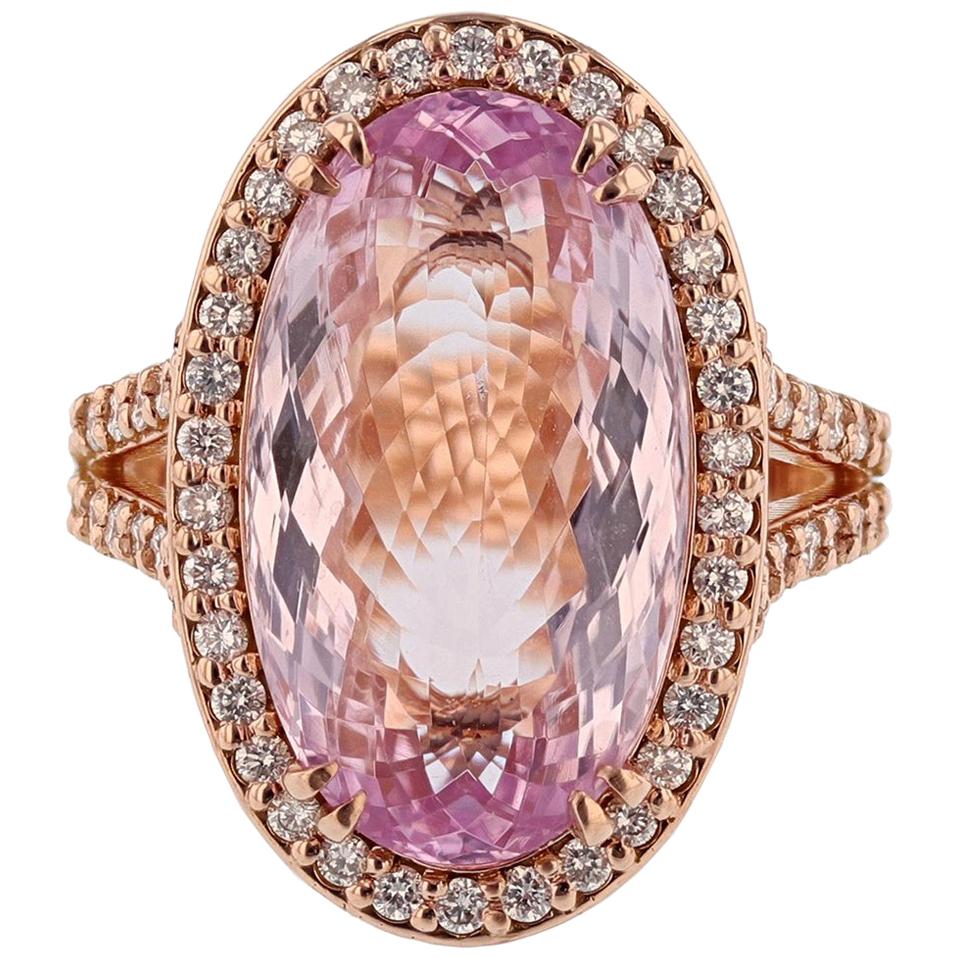 14 Karat Rose Gold 11.94 Carat Kunzite Diamond Ring