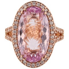 Antique 14 Karat Rose Gold 11.94 Carat Kunzite Diamond Ring