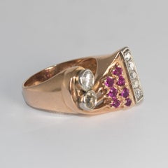 Anello retrò in oro rosa 14 carati da 1,25 carati con diamante e rubino