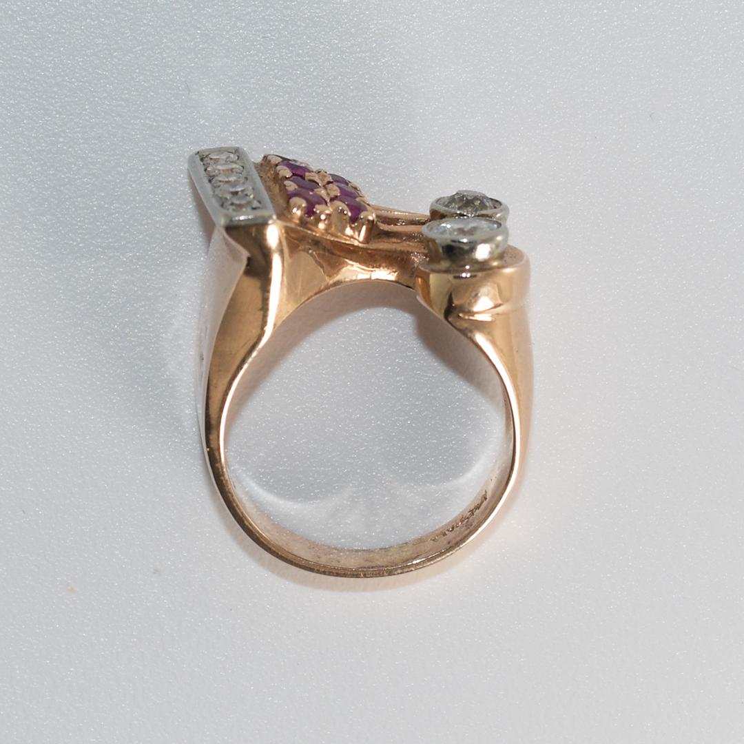 Anello retrò in oro rosa 14 carati da 1,25 carati con diamante e rubino in vendita 1