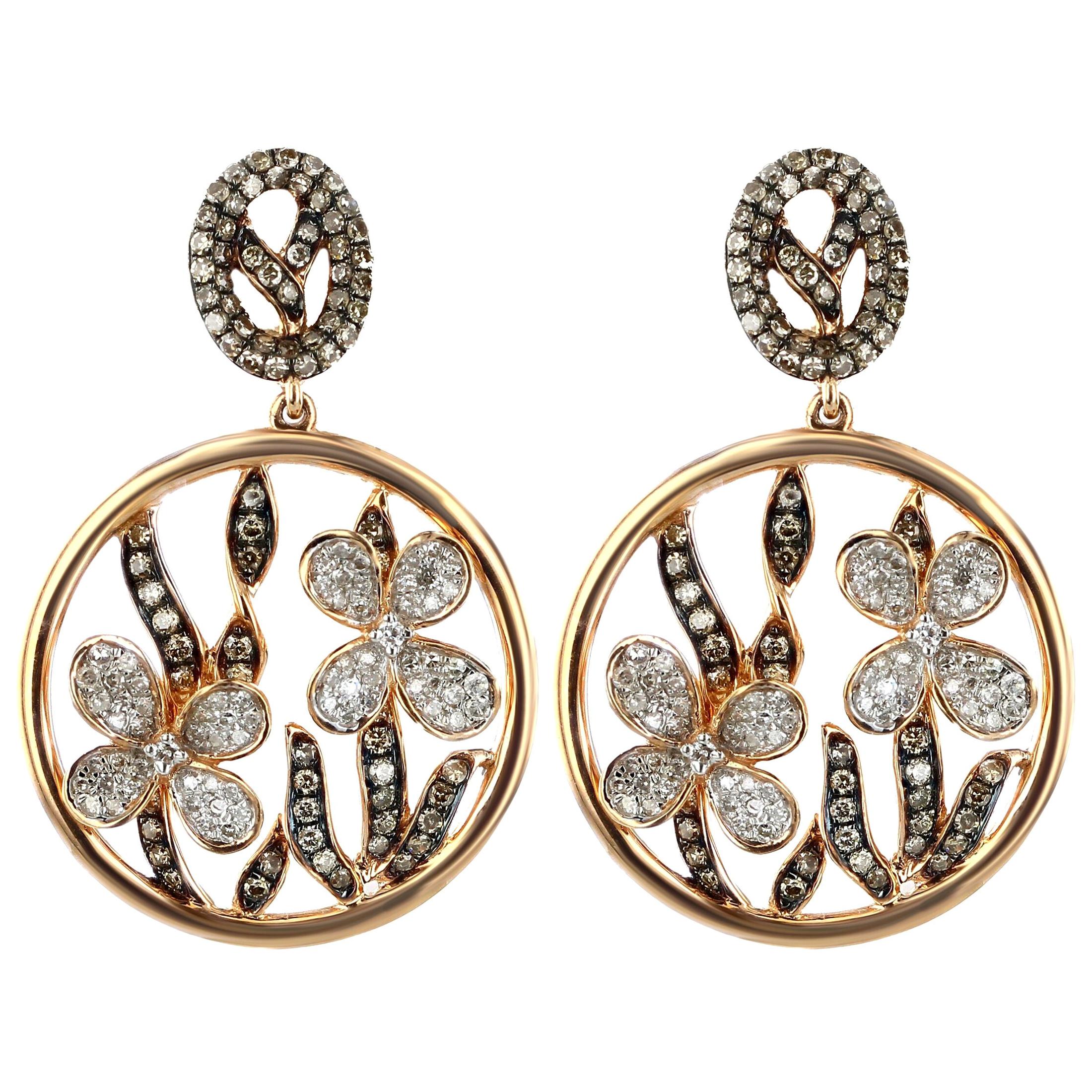 14 Karat Rose Gold 1.4 Carat Diamond Earrings For Sale