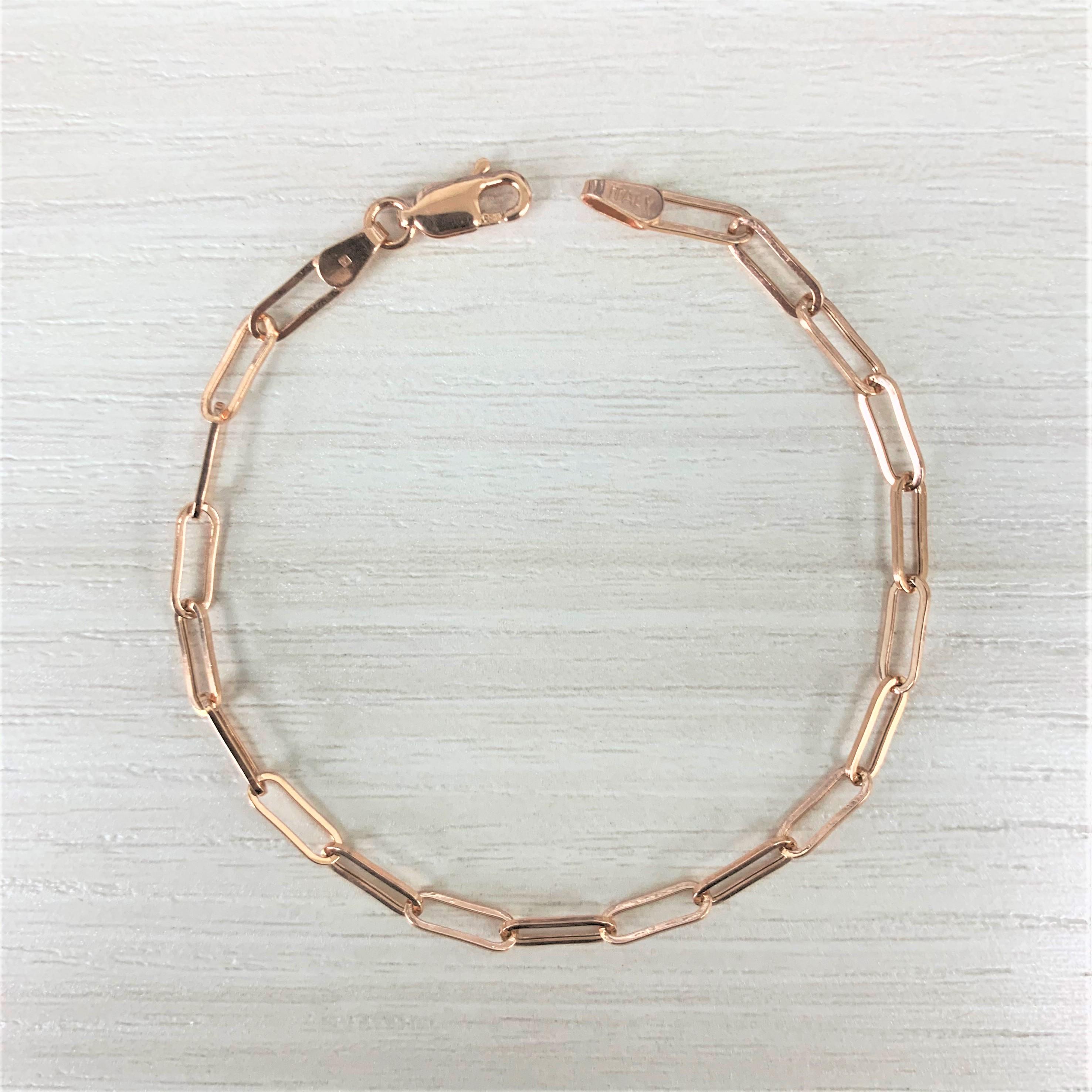 14 Karat Rose Gold 1.70 Gram Paperclip Link Chain Bracelet In New Condition In Great neck, NY