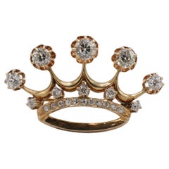 14 Karat Rose Gold 2.00 Carat Old European Cut Natural Diamond Crown Brooch Pin