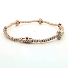 14 Karat Rose Gold 2.35 Carat Round-cut Diamond Clover 5-Station Tennis Bracelet